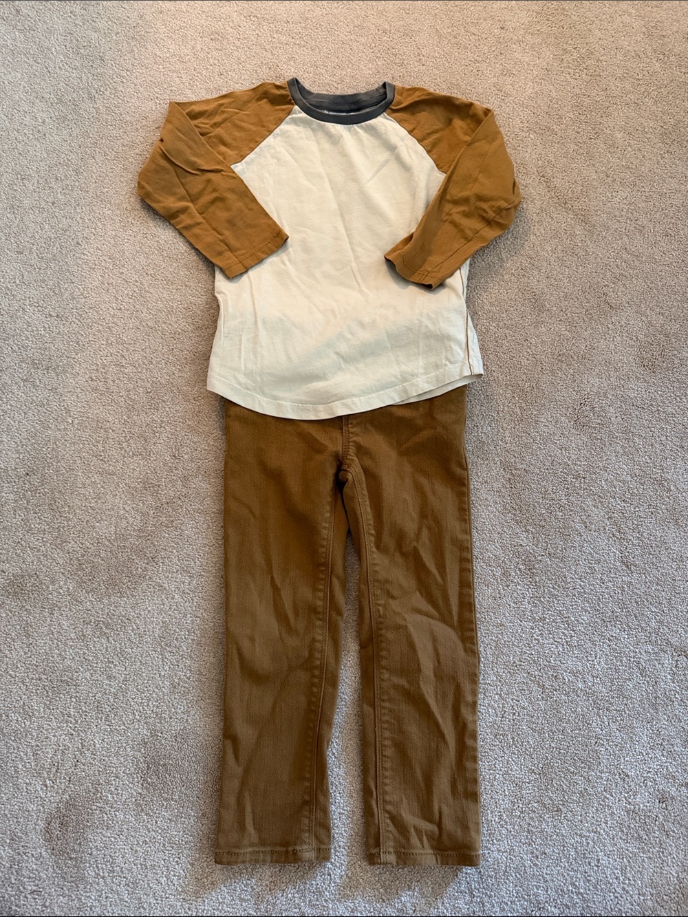 Colored Organics Cream Raglan Tee with Brown Sleeves and Charcoal Collar